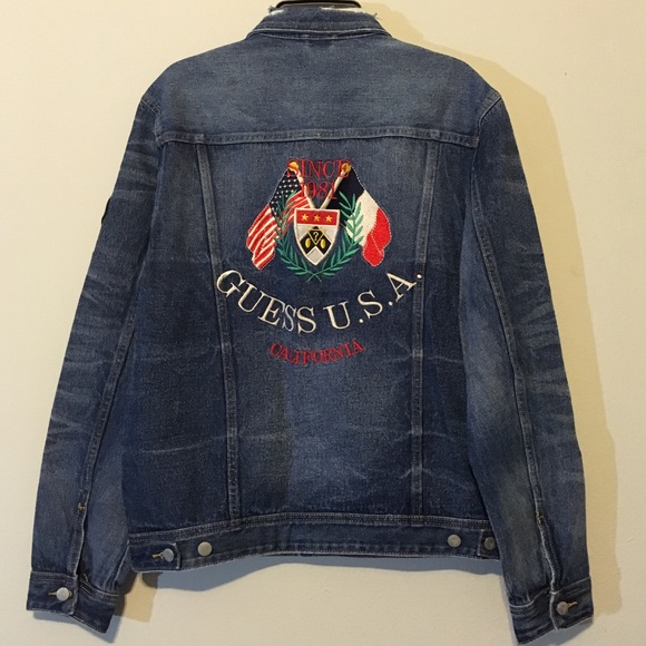 Guess Other - Mens Guess Jean Jacket Distressed Patches Denim